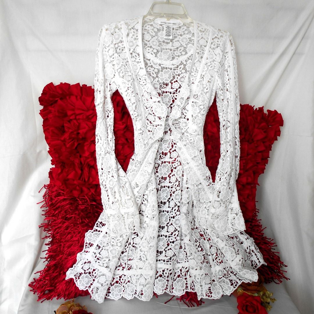 Dvf white lace dress discount