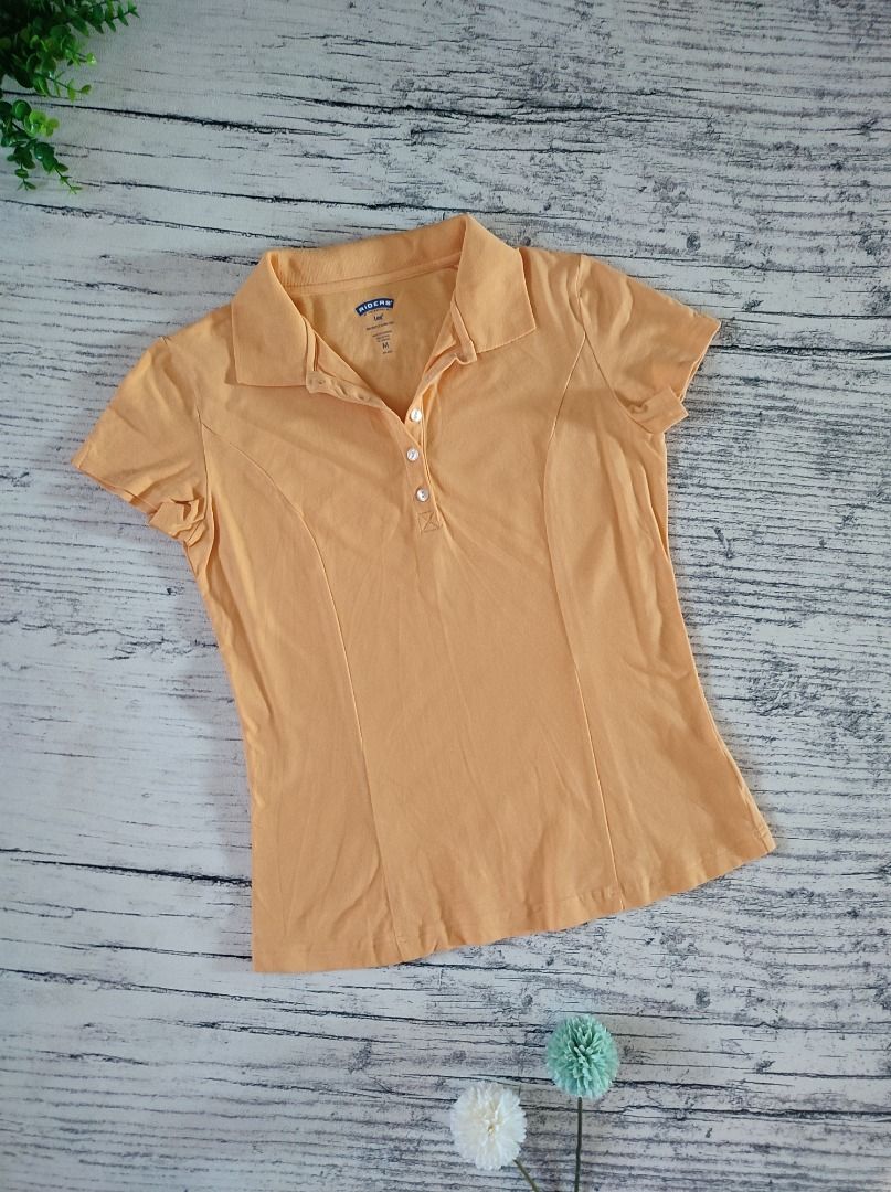 Baju Kaos Kerah Wanita Lengan Pendek Orange Polos Brand Riders by