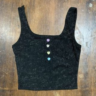 Black Heart Button Crop Top