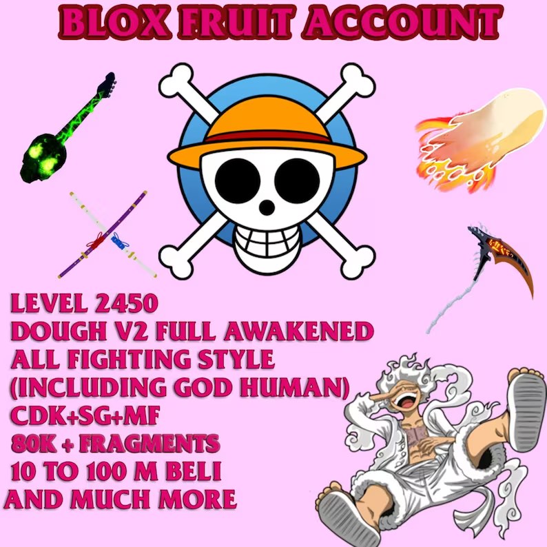 Blox Fruit Lv:2450Max, Awaken Dough, SHARK V4 Unverified Account