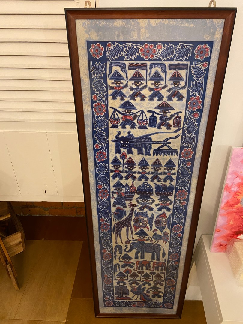 Blue batik art in wooden frame, Furniture & Home Living, Home Decor