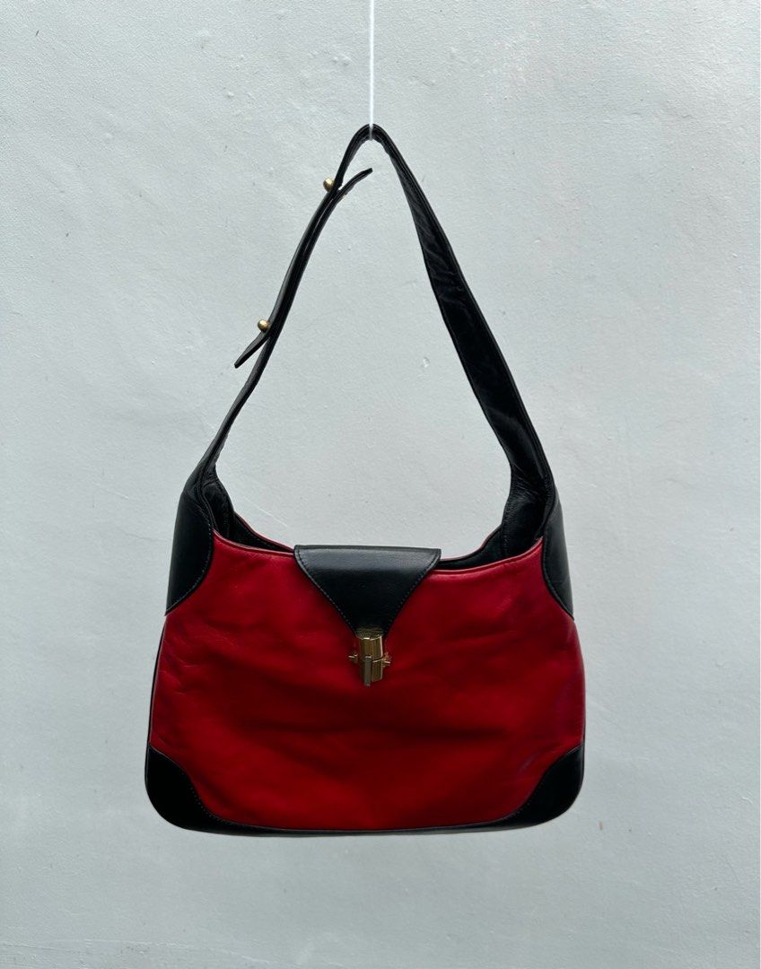 Red and black top handbag