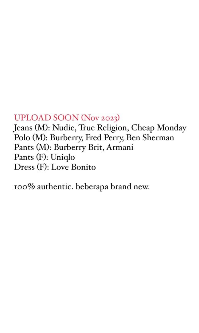 BURBERRY FRED PERRY BEN SHERMAN ARMANI NUDIE JEANS CHEAP MONDAY