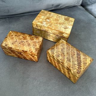 Capiz and Leaf Resin Jewelry Boxes Take all 3 Storage Boxes Home Decor
