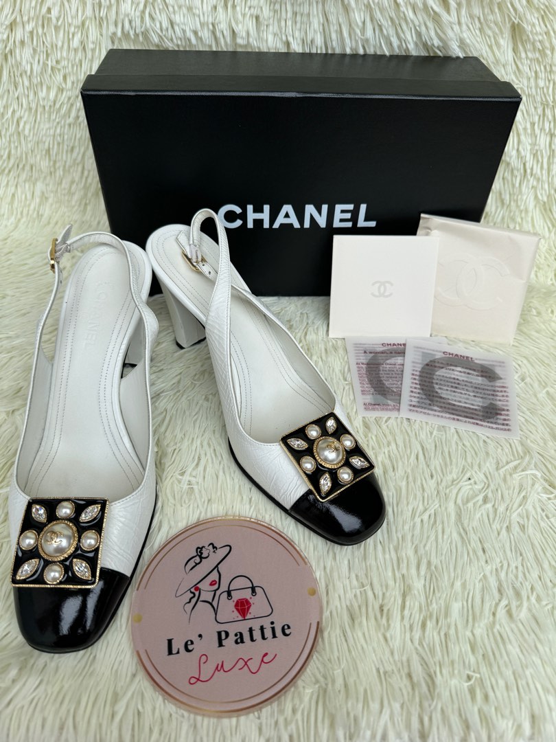 Chanel Gold/Black Leather And Canvas CC Slingback Flats Size 38 Chanel |  The Luxury Closet