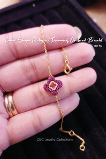 Clover Shape Ruby w/ Diamonds Centered Bracelet