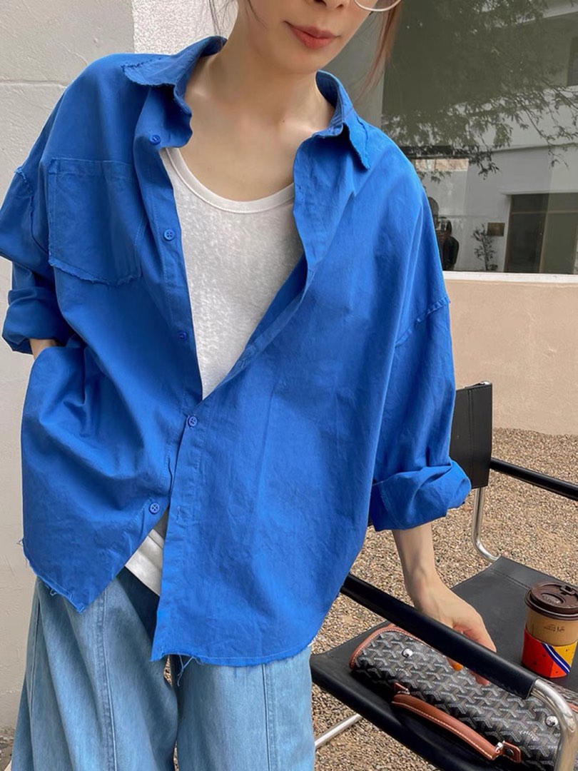 Cobalt blue oversized Shirt, Women's Fashion, Tops, Blouses on Carousell — free download