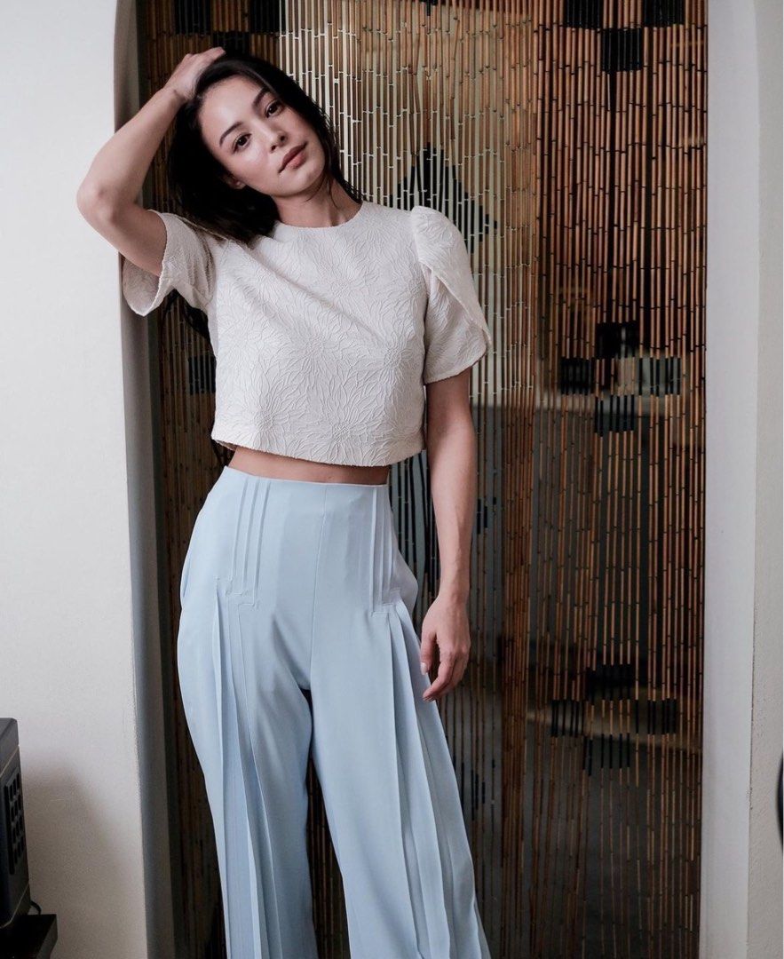 Crop Top Off White Textured Women s Fashion Tops Blouses on