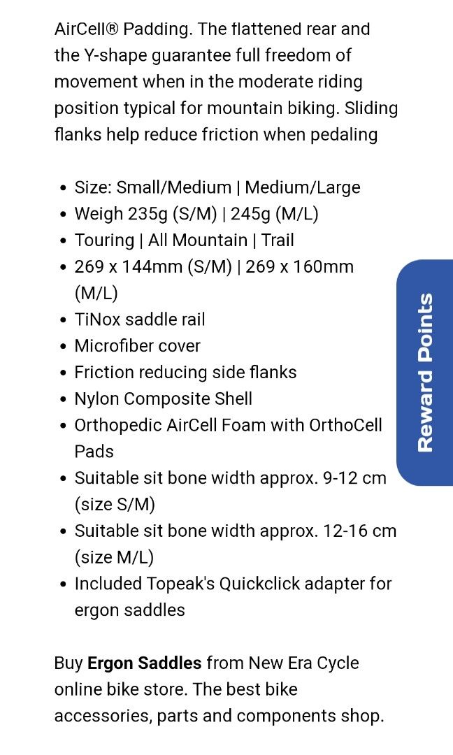 Ergon saddle size chart deals