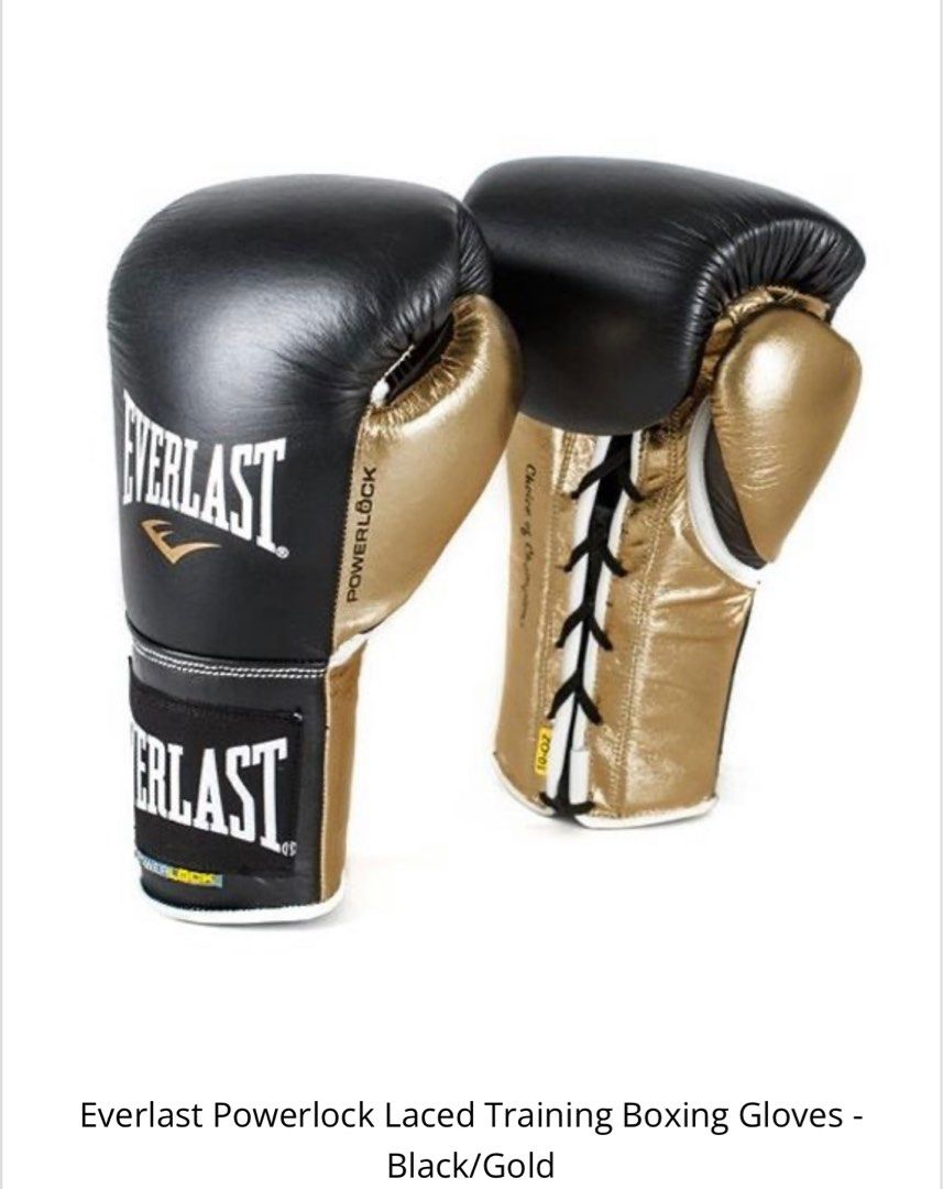 16oz Everlast powerlock laced training boxing gloves black gold