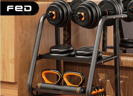 FED 3 Layers Dumbbell Rack Metal Solid Wood Dumbbell Storage Shelf for Home Gym ML0899