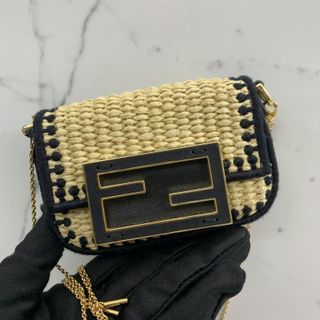 Fendi Chain Baguette Charm Bag Zucca Canvas Nano Pink