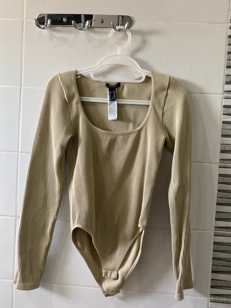 Forever 21 Knitted Leotard in Nude, Women's Fashion, Tops, Longsleeves