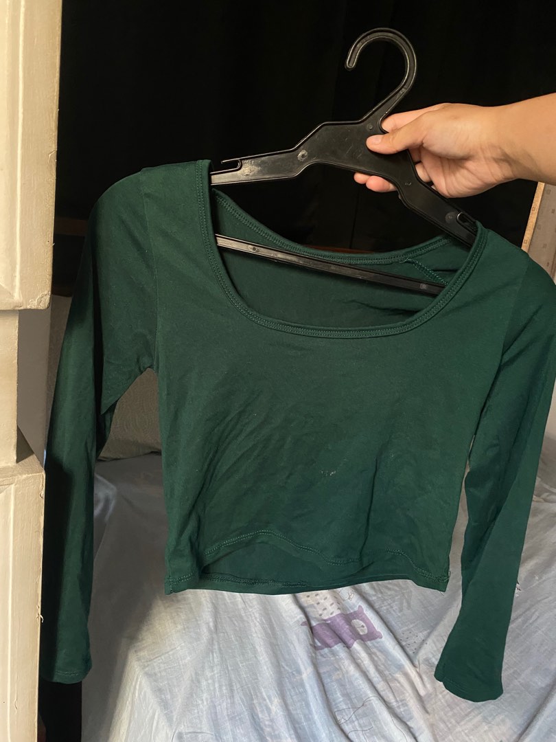Square Neck Long Sleeve Top Green main image 1