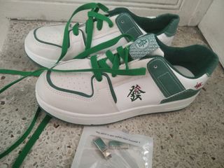 Green White Chinese Mahjong Theme Rubber Shoes