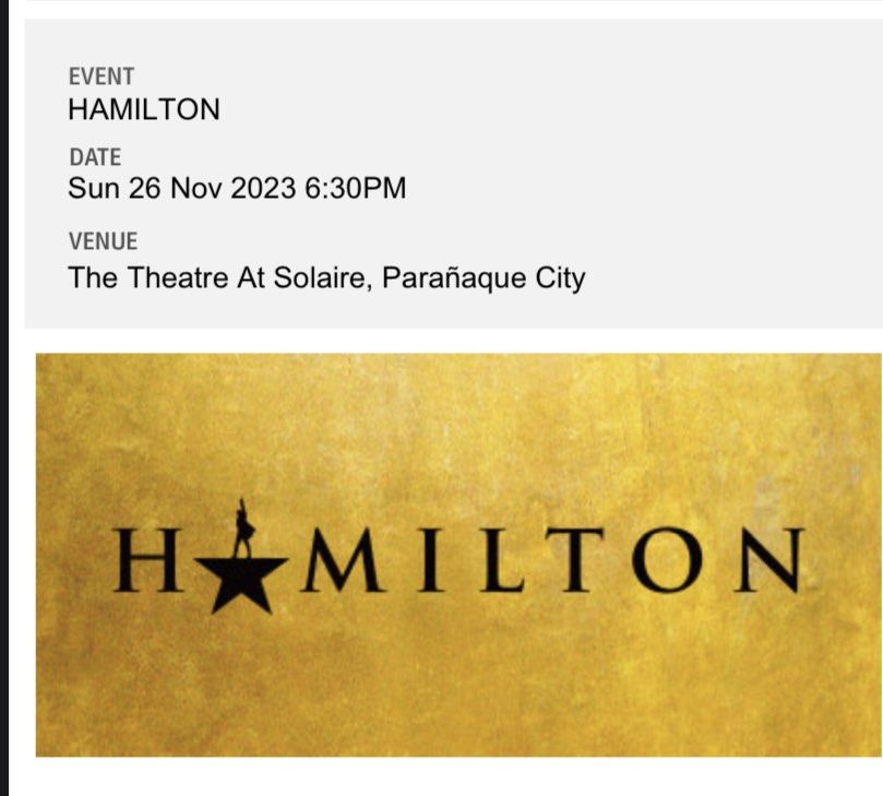 HAMILTON LAST SHOW 2 SEATS Tickets Vouchers Event Tickets on