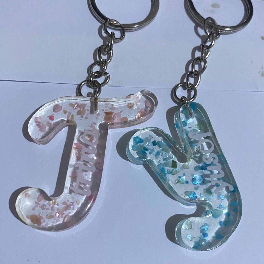 Resin Letter Keyring With Silver Leaf, Initial Letter Keychain,  Personalised Fathers Day Gift, Silver Custom Name Keychain 