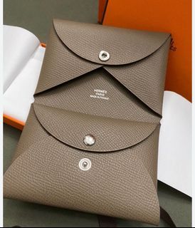 Hermes Calvi Duo Card Holder in Etoupe Epsom Leather