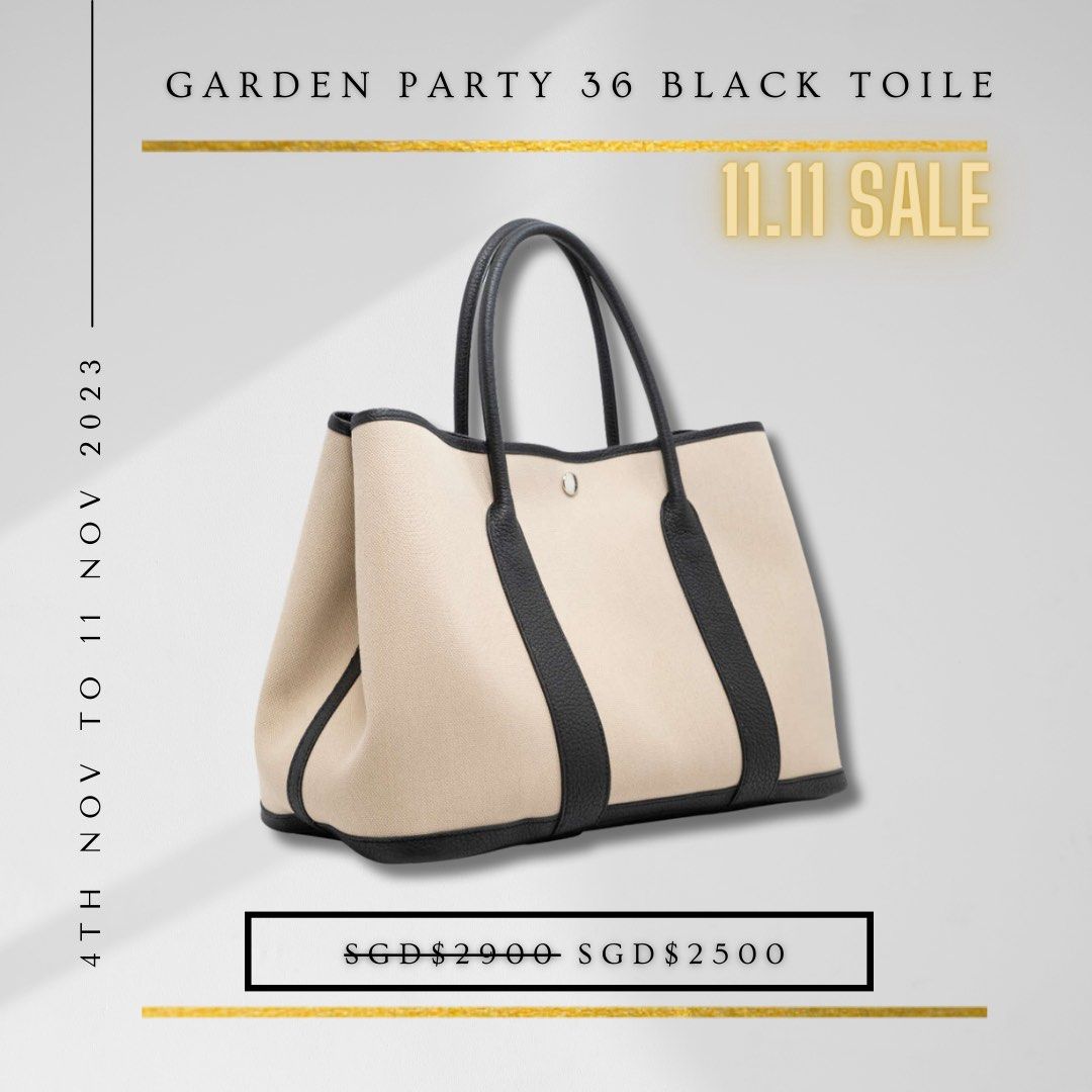 Hermes Garden Party PM 36 Tote Canvas Black, Luxury, Bags & Wallets on  Carousell