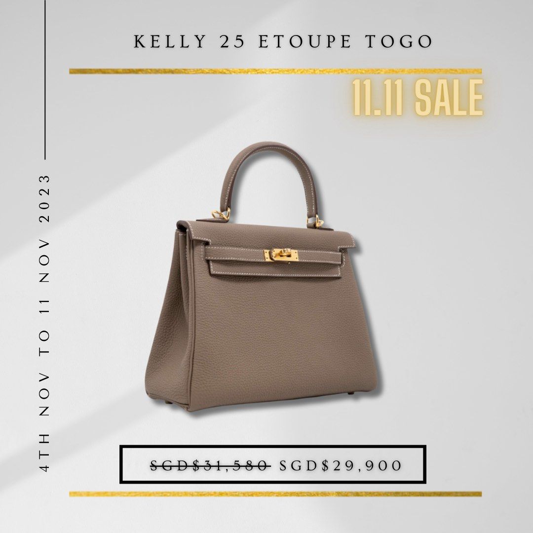 Hermes Kelly bag 32 Retourne Craie Togo leather Gold hardware