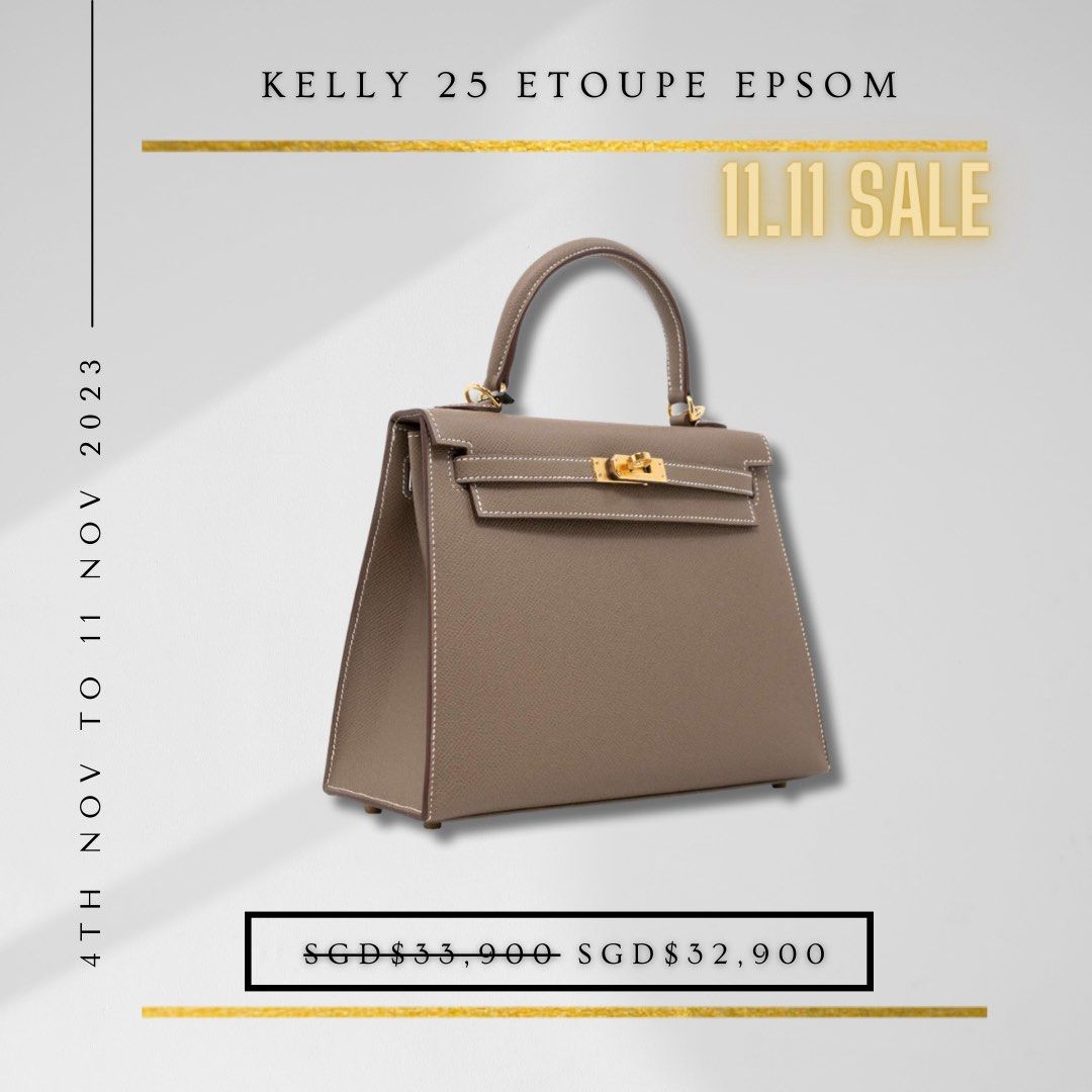 Like New! Hermes Kelly 25 Sellier Etoupe Epsom GHW. Kelly 25 Etoupe Epsom.,  Luxury, Bags & Wallets on Carousell