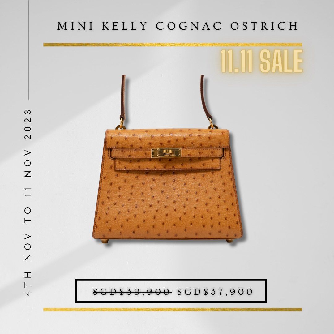 A COGNAC OSTRICH MINI KELLY 20 II WITH GOLD HARDWARE