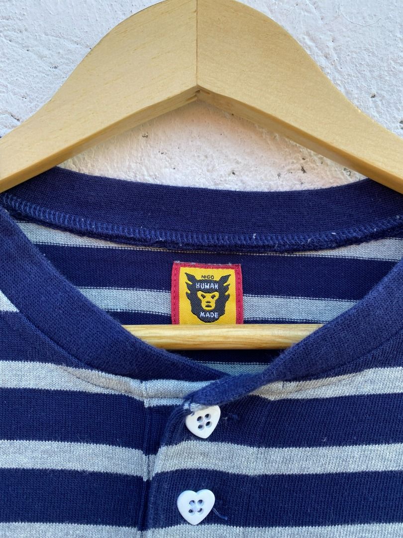 Human Made Striped Henley Neck, Men's Fashion, Activewear on Carousell