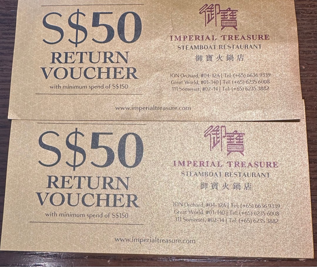 Imperial Treasure 50 Voucher, Tickets & Vouchers, Vouchers on Carousell