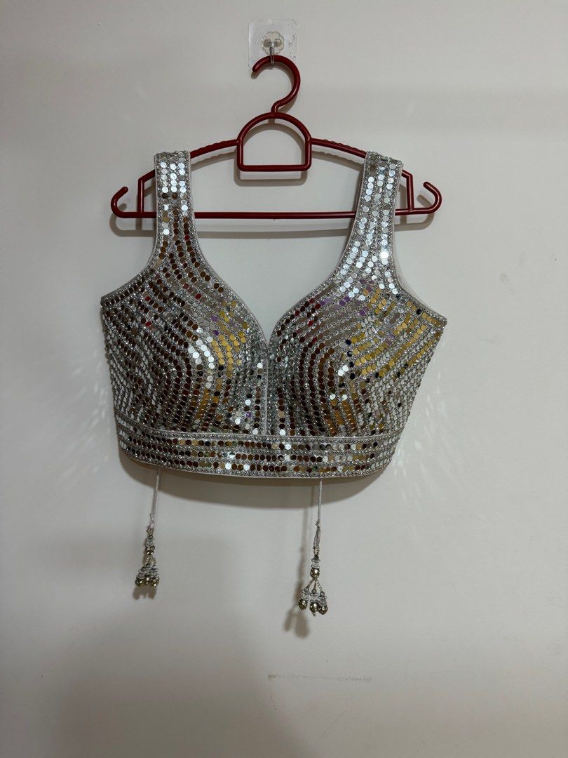 mirror work silver blouse