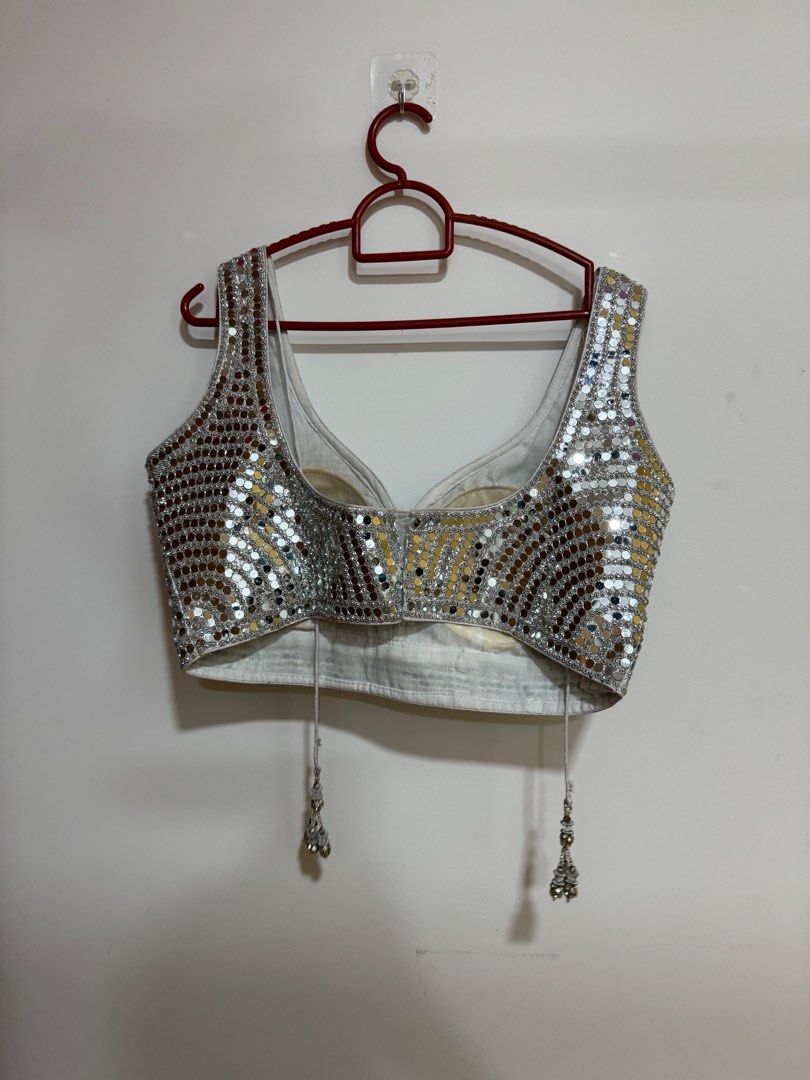 mirror work silver blouse