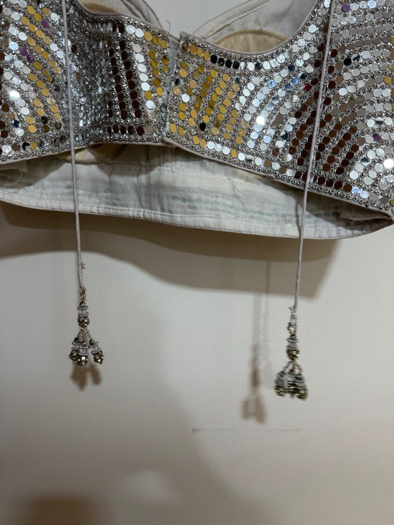 mirror work silver blouse