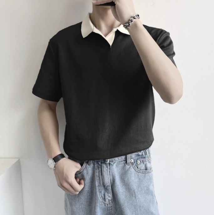 Keigo Buttonless Smart Casual Polo T Shirt Men s Fashion Tops