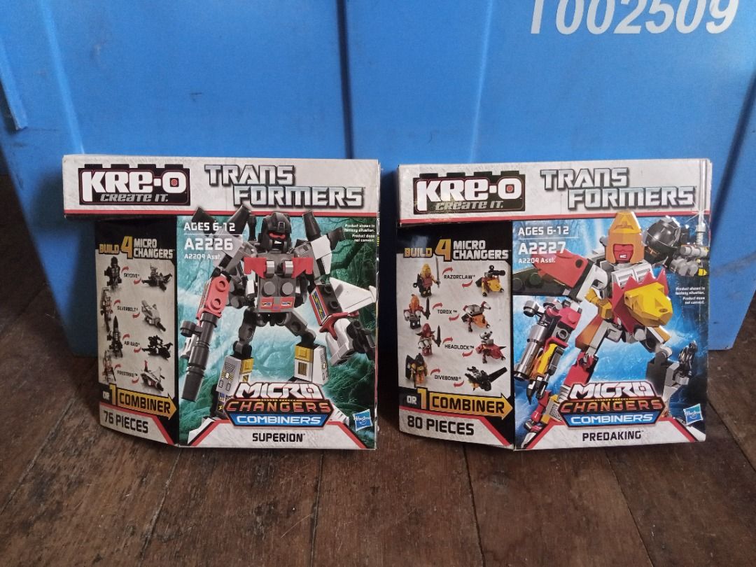 Kre-O Micro Changers Combiners Lot (Category: Lego & Building Sets) located in Pasig City. Submitted by wewyllenium (Listing ID 1263710521, Image 2). Description: Kre-O Micro Changers Combiners Lot. Entire set. 4 Waves. Missing only Piranacon from wave 2. All items except for Menasor are new/sealed. Menasor is used but complete with unused stickers. Throwing in a bonus Wheelie Kre-O RFS. Cannot find Piranacon..