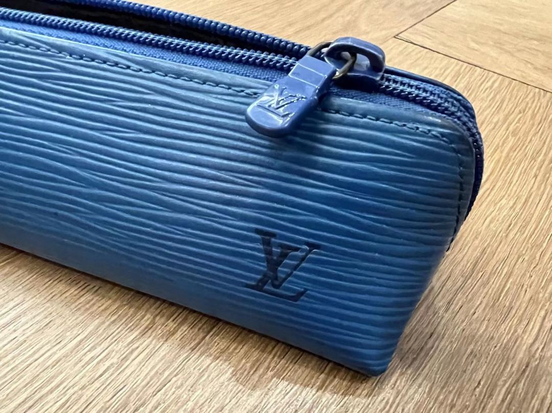 Louis Vuitton LV Business Card Holder Case Wallet Blue Epi Denim Leather  Auth