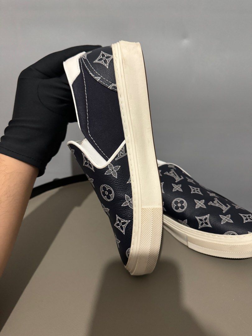 LOUIS VUITTON Savane Monogram Trocadero Slip On Sneakers 6 Encre 487106