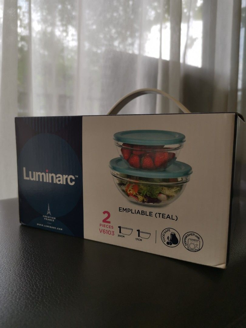 Luminarc glass bowl with lid, Furniture & Home Living, Kitchenware