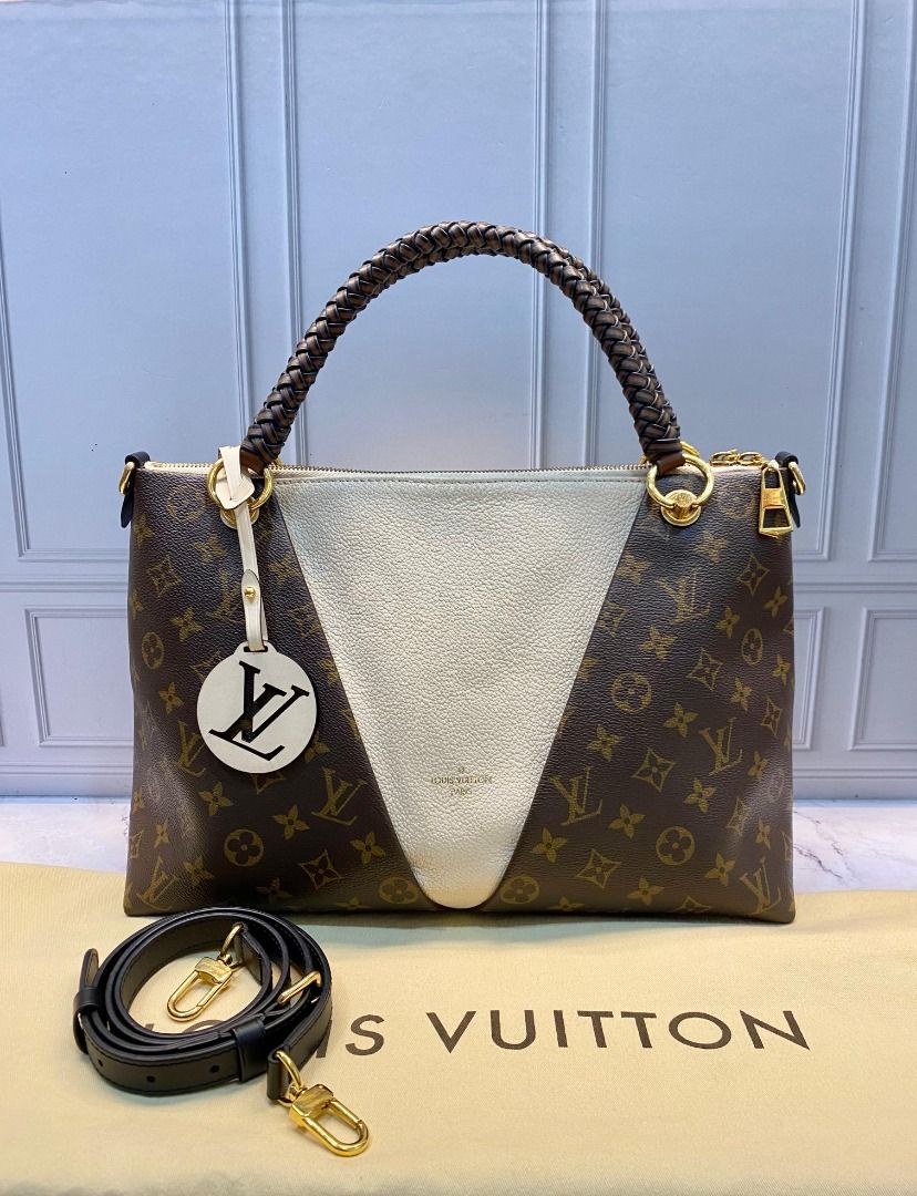 tas satchel Louis Vuitton V Tote Monogram Creme Braided Handle