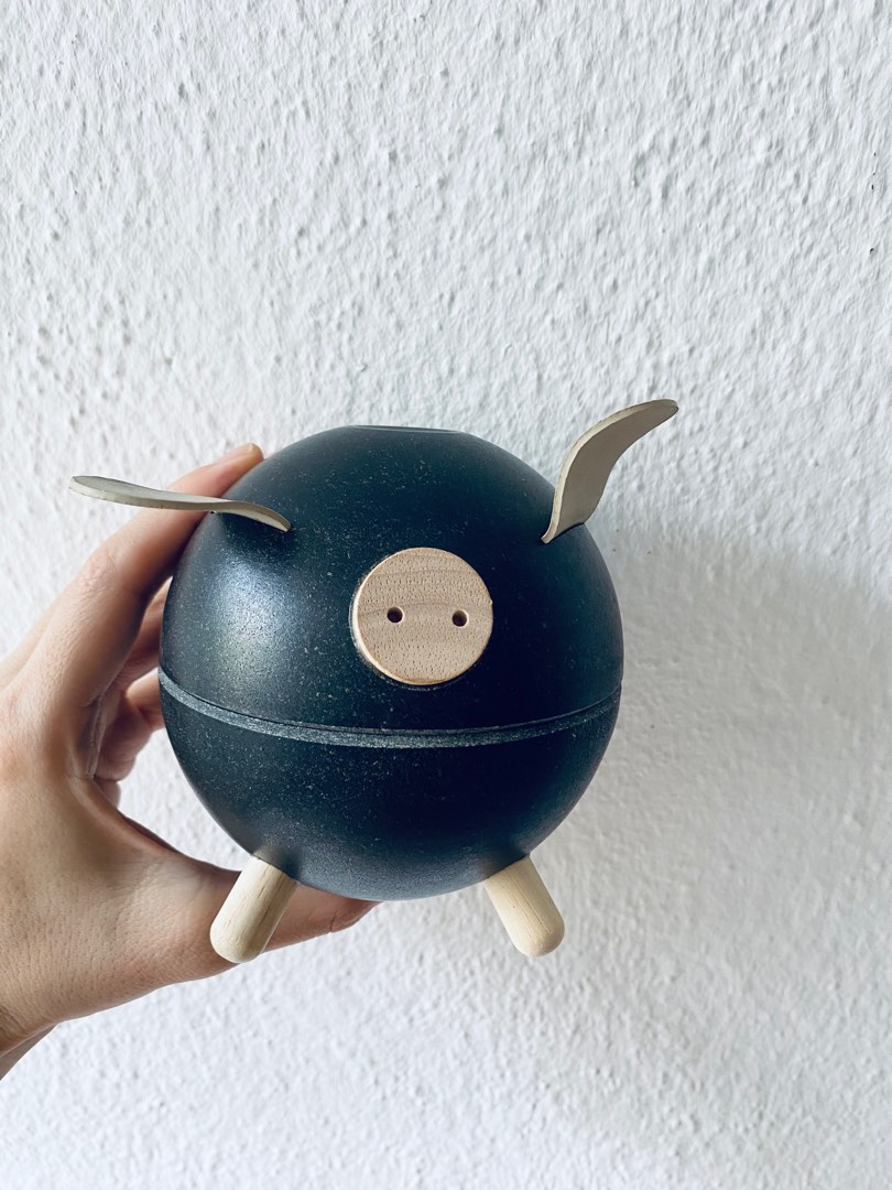 Made in Thailand PLAN TOYS Black Wooden Piggy Bank Hobbies