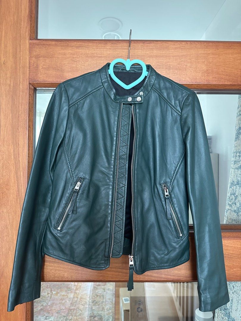 Mango blue leather jacket clearance