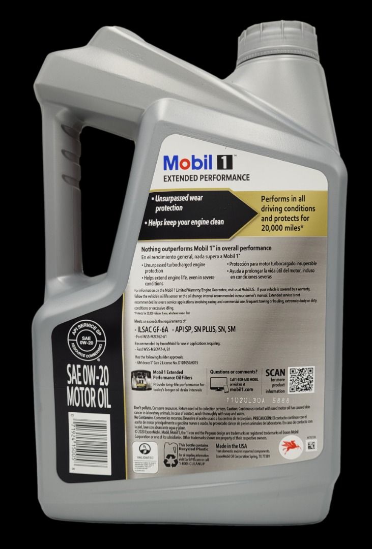 Mobil 1 Extended Performance 0W20 SP Engine Oil 5 Quart (4.73L), Car ...