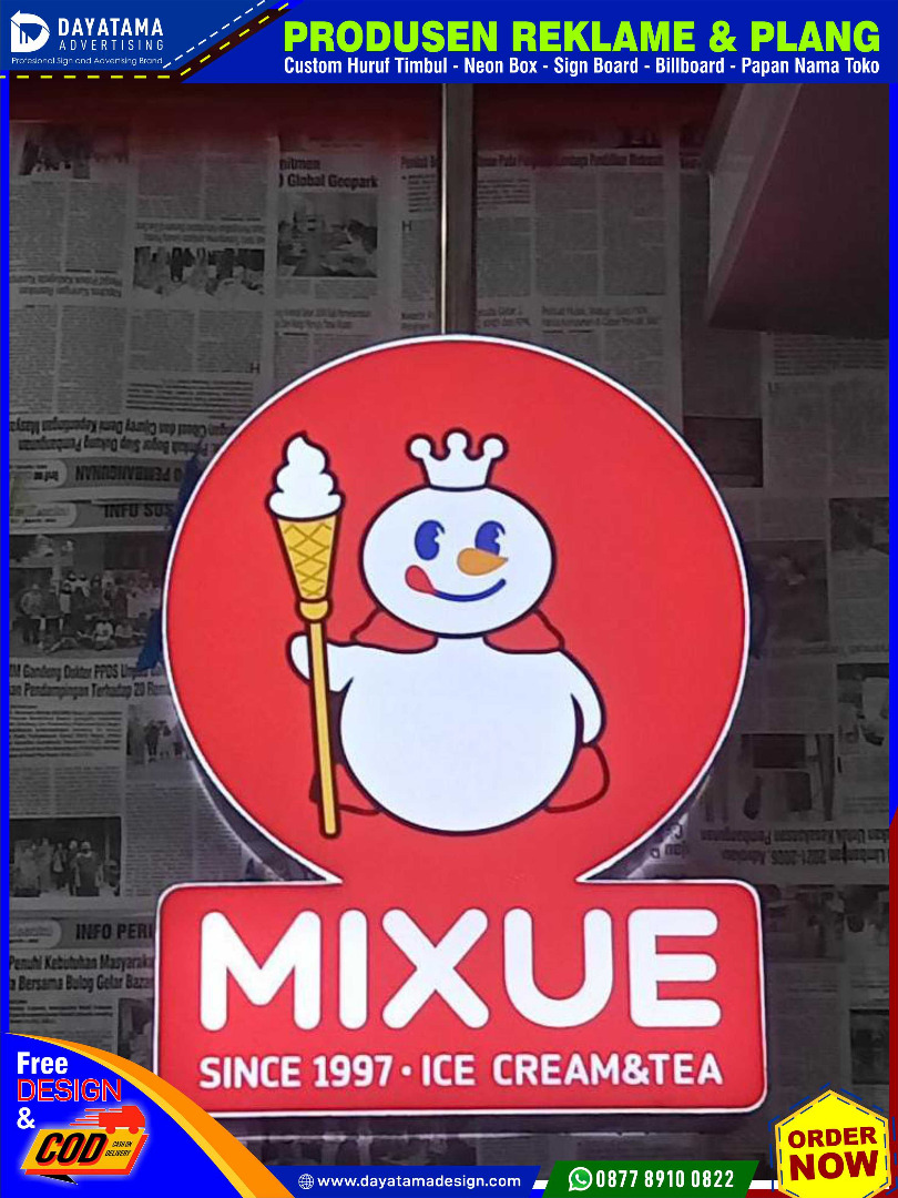 Neon Box dan Signage MIXUE ICE CREAM AND TEA, Desain & Kerajinan Tangan