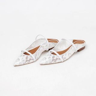 (NEW) MALONE SOULIERS Maureen White Lace-Embroidered Flats sz 38.5