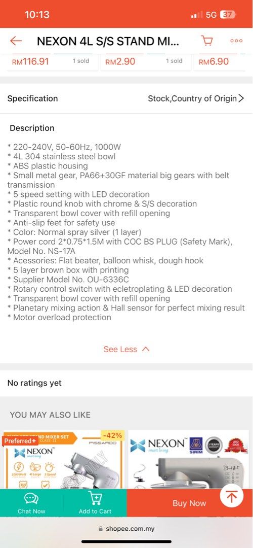 nexon 4l stand mixer stainless steel, TV & Home Appliances, Kitchen