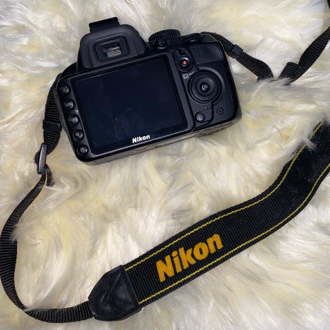 nikon d3100 dslr camera (Category: Cameras) located in Taguig. Submitted by ____blair (Listing ID 1263840142, Image 2). Description: • with camera bag, pouch for lens, lens, battery, battery charger • 8/10 condition • lady owned • buttons all intact • labels 98% clear • vignette on screen - doesn’t affect picture (see last pic for reference) • rfs: di na nagagamit.