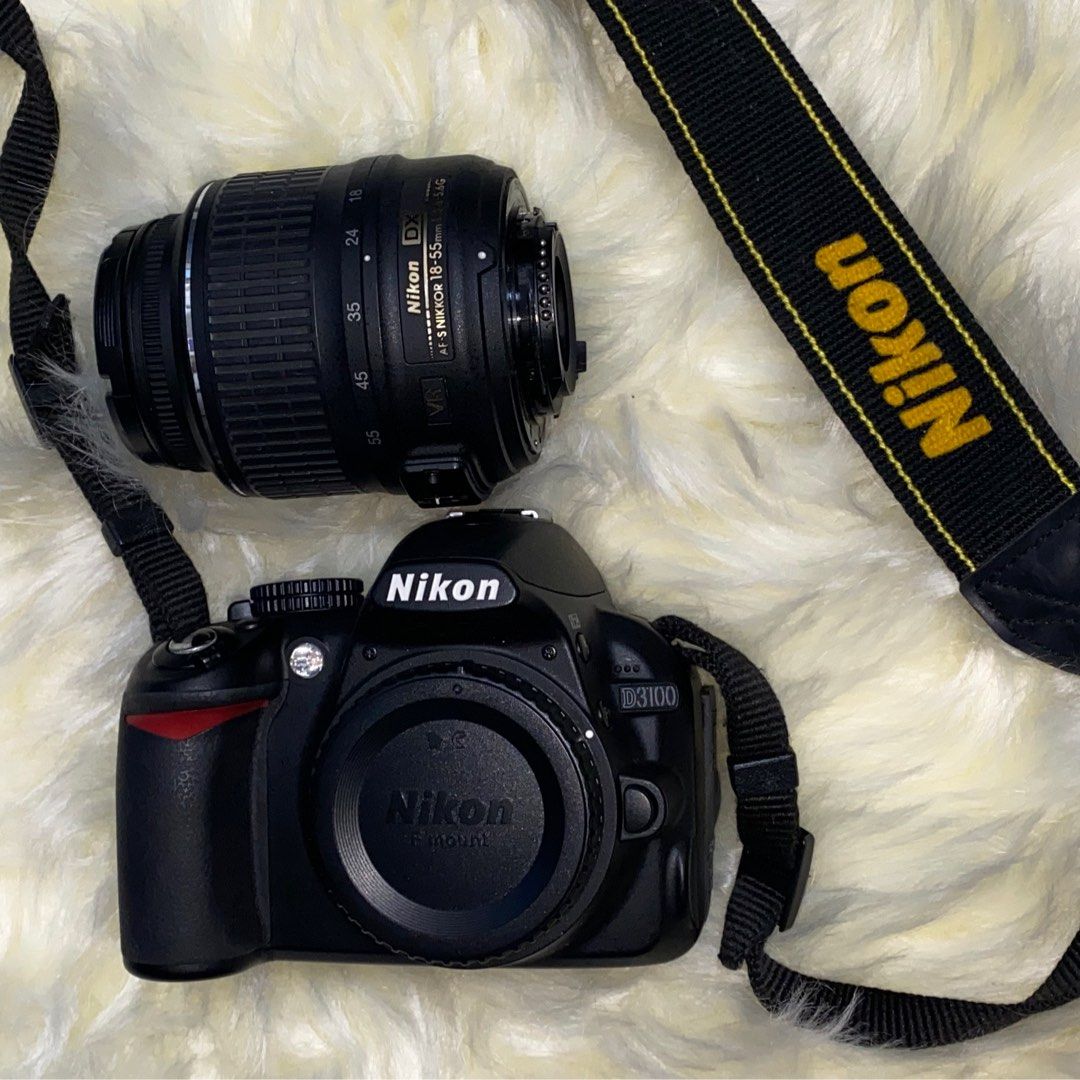 nikon d3100 dslr camera (Category: Cameras) located in Taguig. Submitted by ____blair (Listing ID 1263840142, Image 3). Description: • with camera bag, pouch for lens, lens, battery, battery charger • 8/10 condition • lady owned • buttons all intact • labels 98% clear • vignette on screen - doesn’t affect picture (see last pic for reference) • rfs: di na nagagamit.
