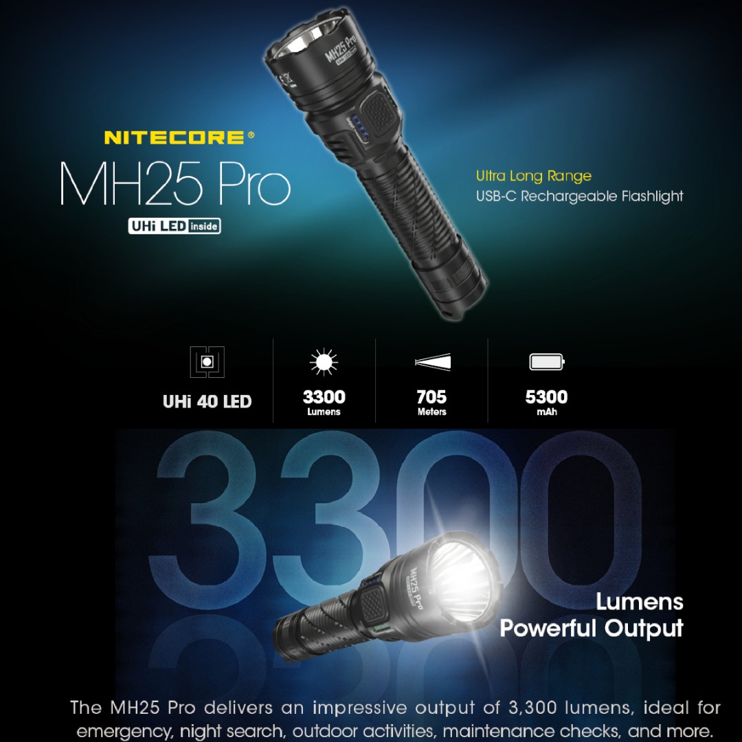Nitecore - MH25 Pro - USB Recargable - 3300 Lumens y 705 Metros