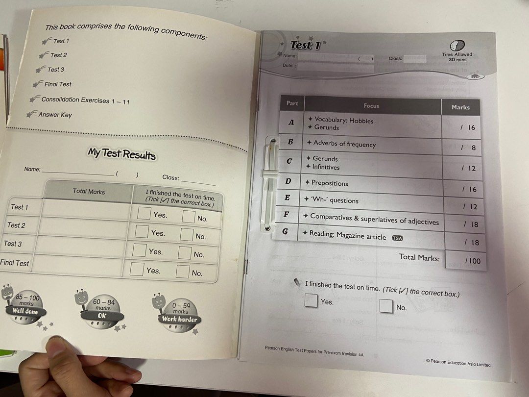 Pearson English test paper 4A 4B 小四英文試題, 興趣及遊戲, 書本 & 文具, 書本及雜誌 - 補充練習 ...