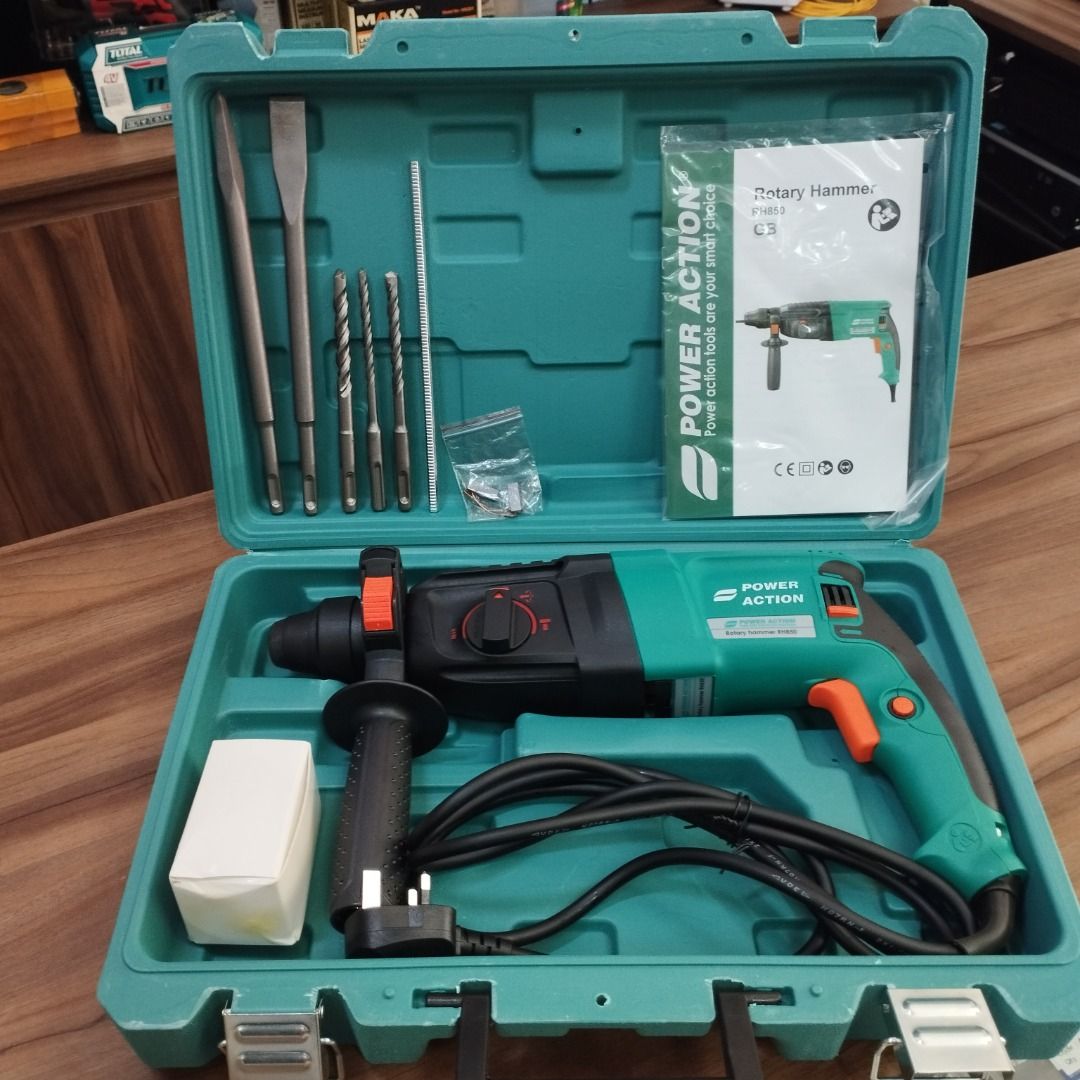 POWER ACTION 26mm 850Watt 3in1 Heavy Duty Rotary Hammer RH850 Free Gift as Shown 6 Months Warranty