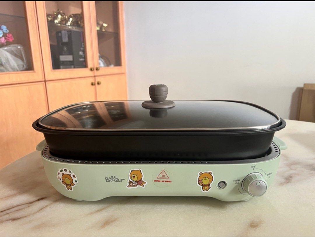 Teppanyaki 1350W 5L Steam Boat Electric Hot Pot w/600W Removable BBQ Grill