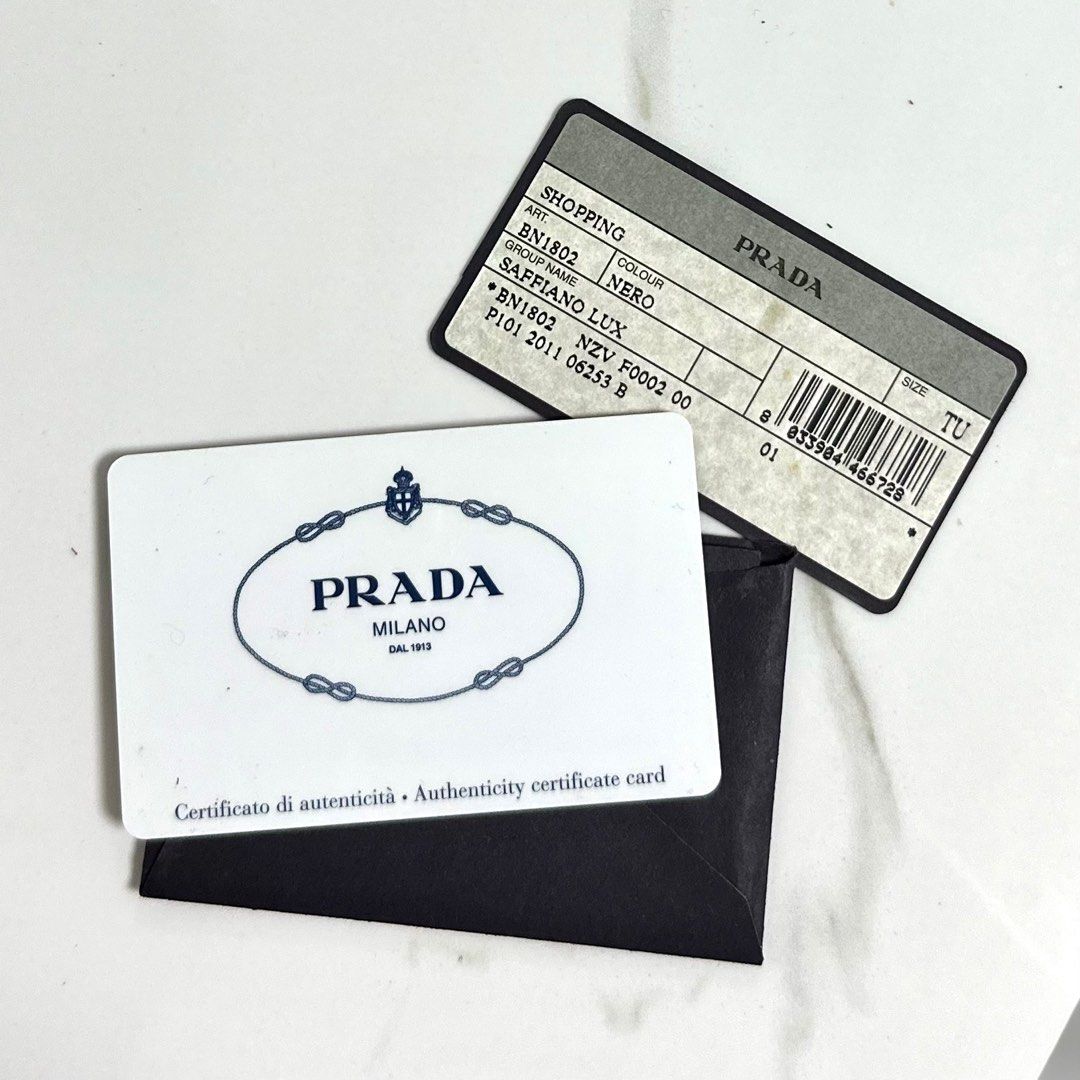 Prada BAG PURSE 1BF010 Saffiano Lux Nero Black Authenticity Card